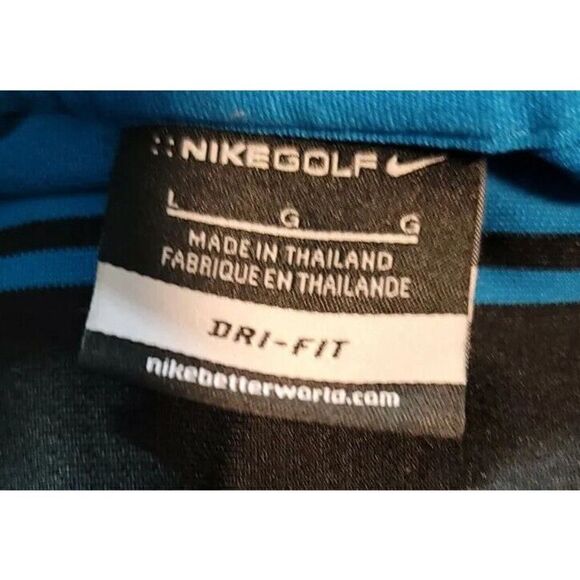 Nike Golf Men's Polo Shirt Size Large Dri-Fit Blue Black Stripes t61 - Picture 4 of 5